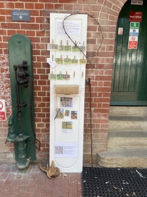 Photograph from the public Field Station for Tracing Systems, presenting the evolving outdoor sculpture and its documentation at Staunton Country Park.